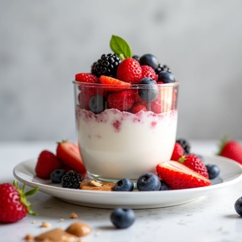 Greek Yogurt Protein Parfait with Mixed Berries and Almond Butter