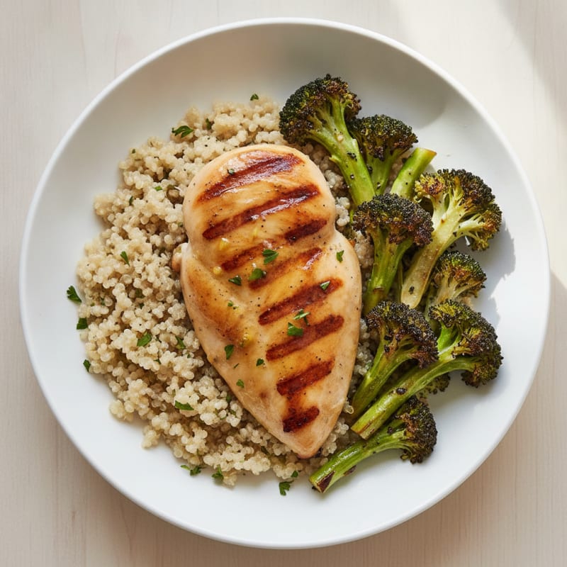 Grilled Chicken Breast with Quinoa and Roasted Broccoli