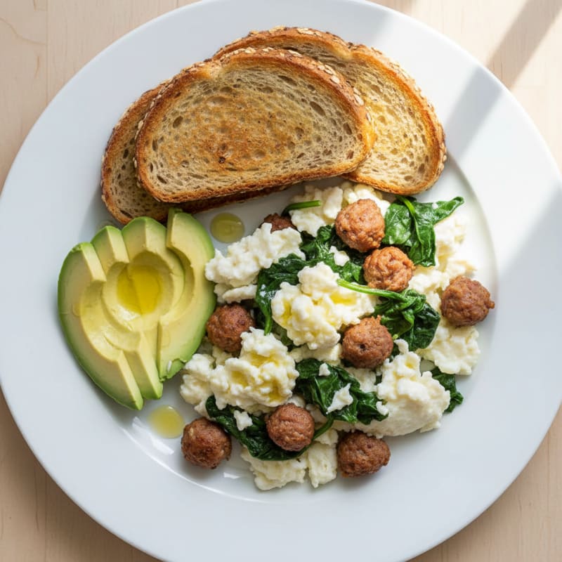 Egg White Scramble with Turkey Sausage and Spinach