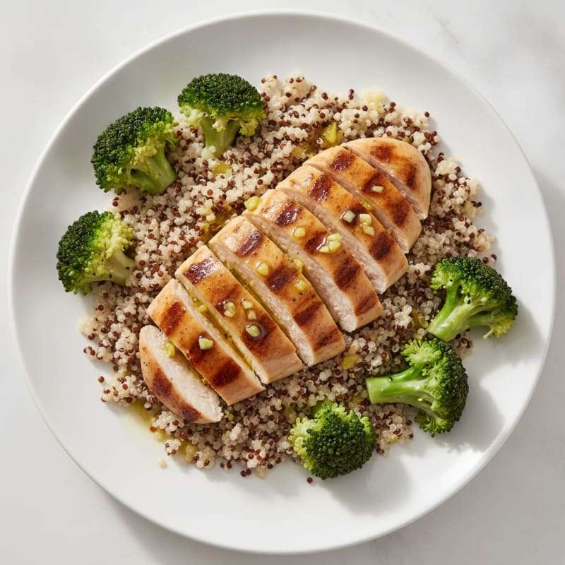 Grilled Chicken Breast with Quinoa and Steamed Broccoli