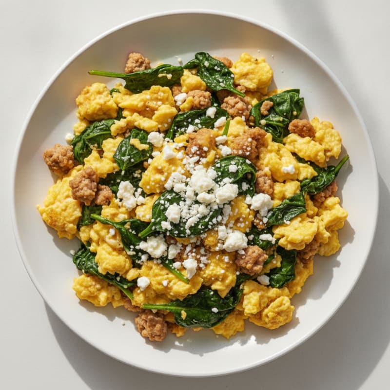 Scrambled Eggs with Lean Turkey and Spinach