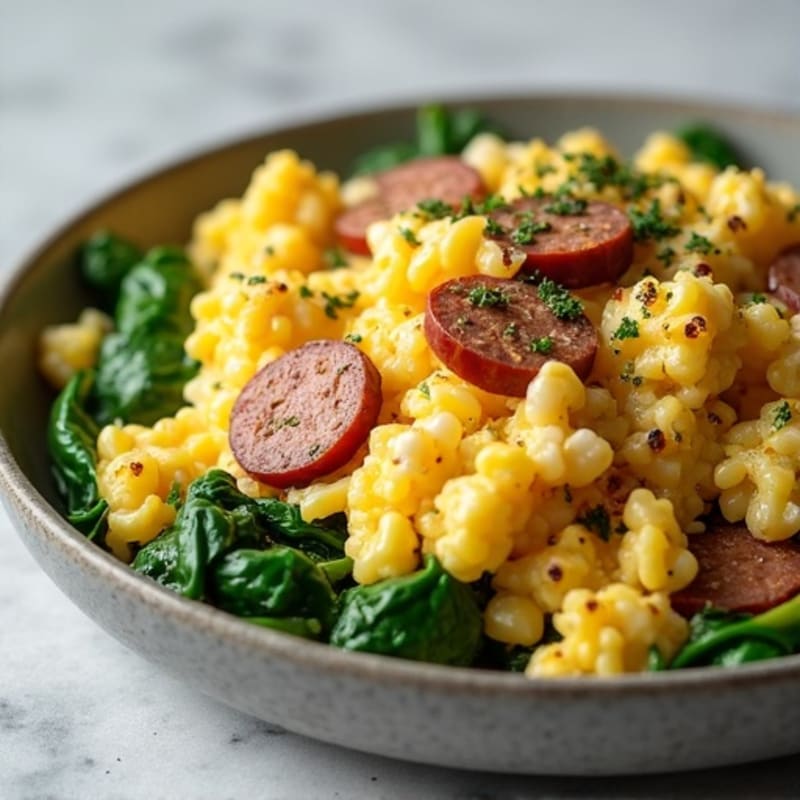 Fluffy Protein Egg Scramble with Sautéed Greens