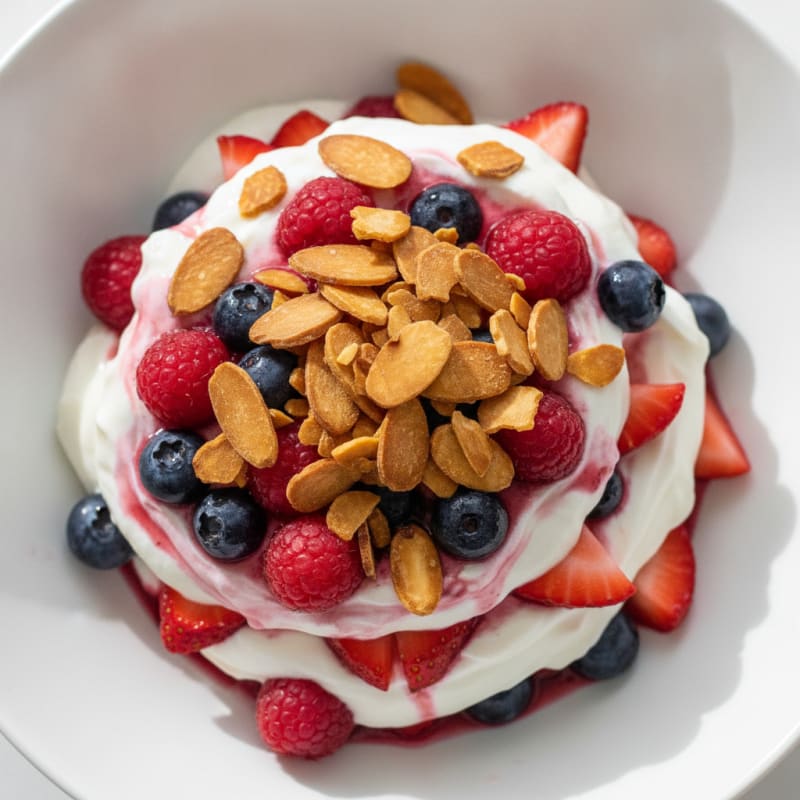 Greek Yogurt Protein Parfait with Mixed Berries and Almonds