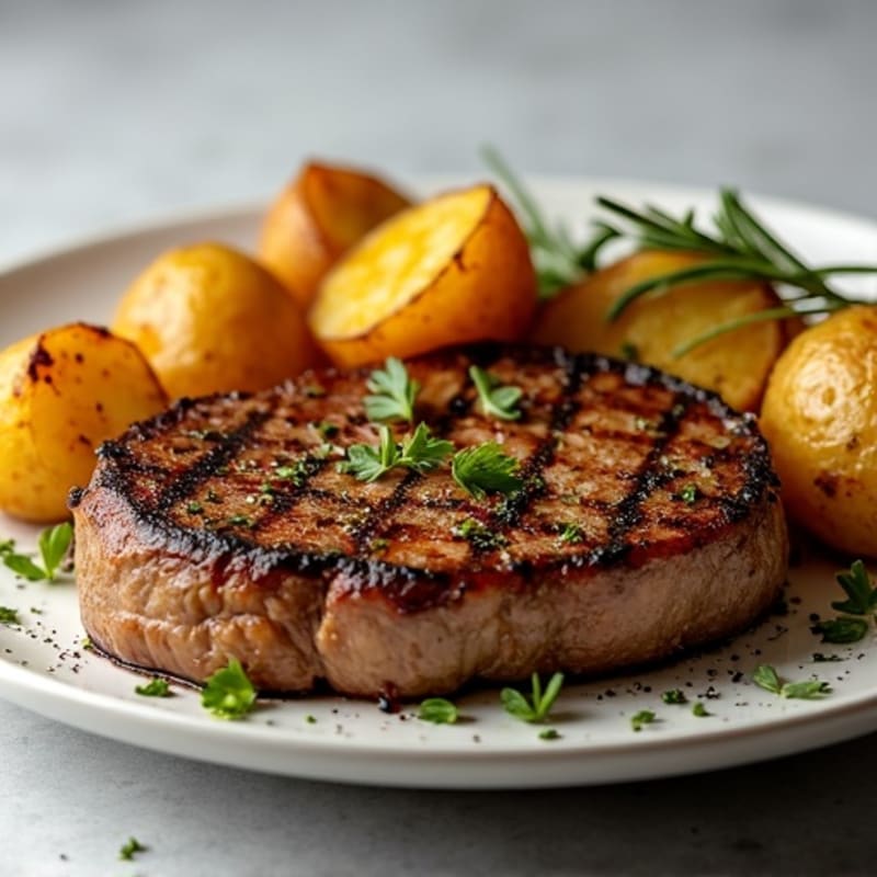 Pan-Seared Garlic Herb Steak with Crispy Roasted Potatoes