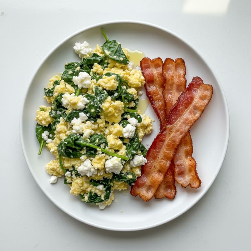 Cottage Cheese Scramble with Spinach and Turkey Bacon