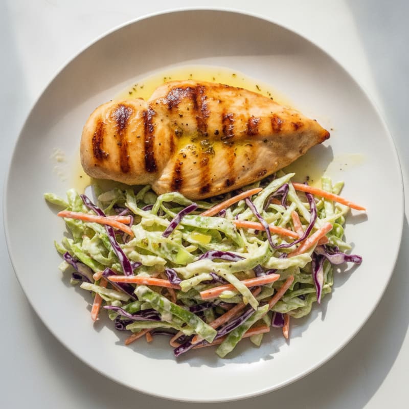Grilled Chicken Breast with Crunchy Cabbage Slaw