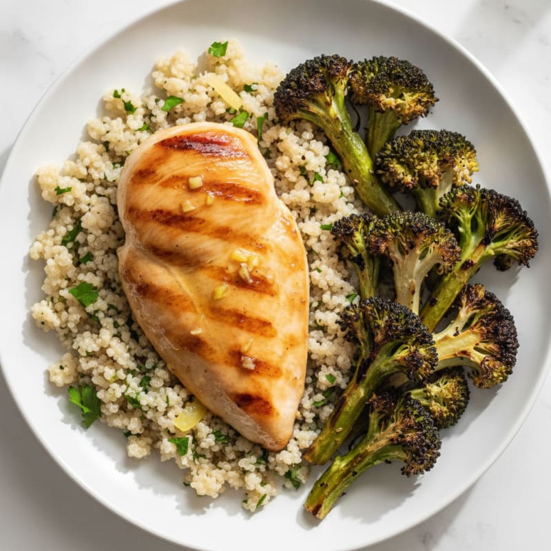Grilled Chicken Breast with Quinoa and Roasted Broccoli