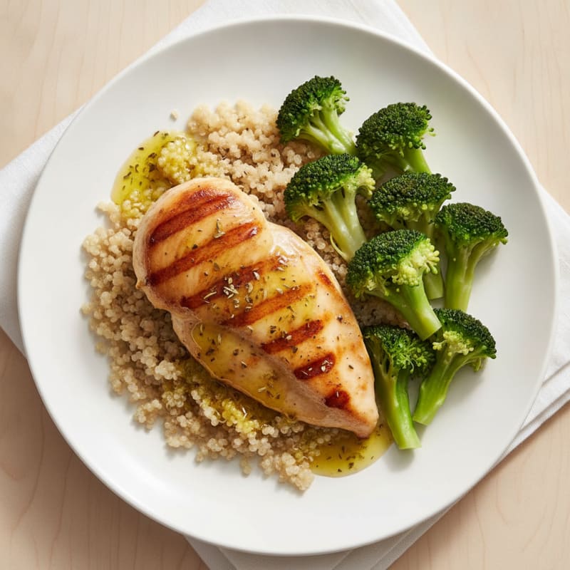 Grilled Chicken Breast with Quinoa and Steamed Broccoli