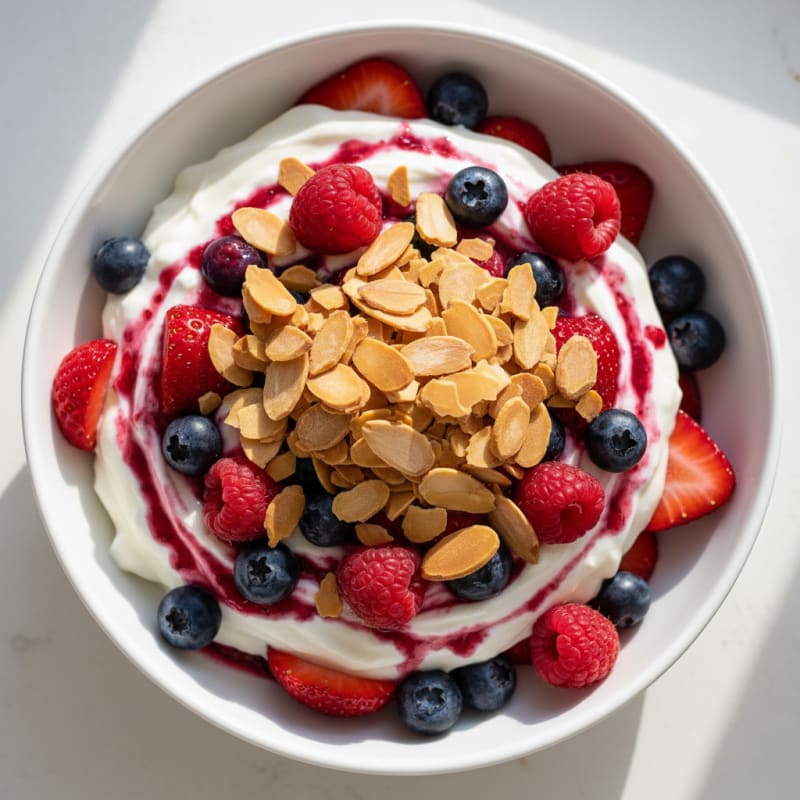 Greek Yogurt Protein Parfait with Mixed Berries and Almonds