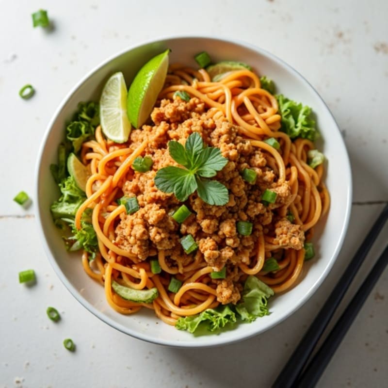 Spicy Peanut Lean Ground Pork Noodles with Crunchy Cabbage
