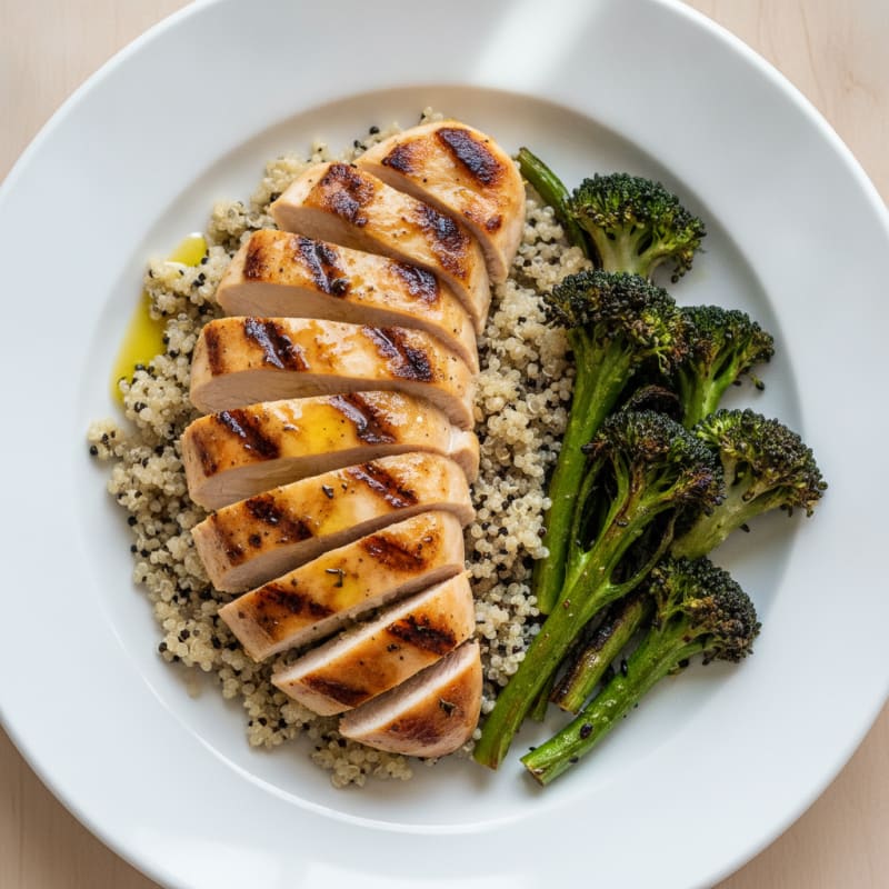 Grilled Chicken Breast with Quinoa and Roasted Broccoli