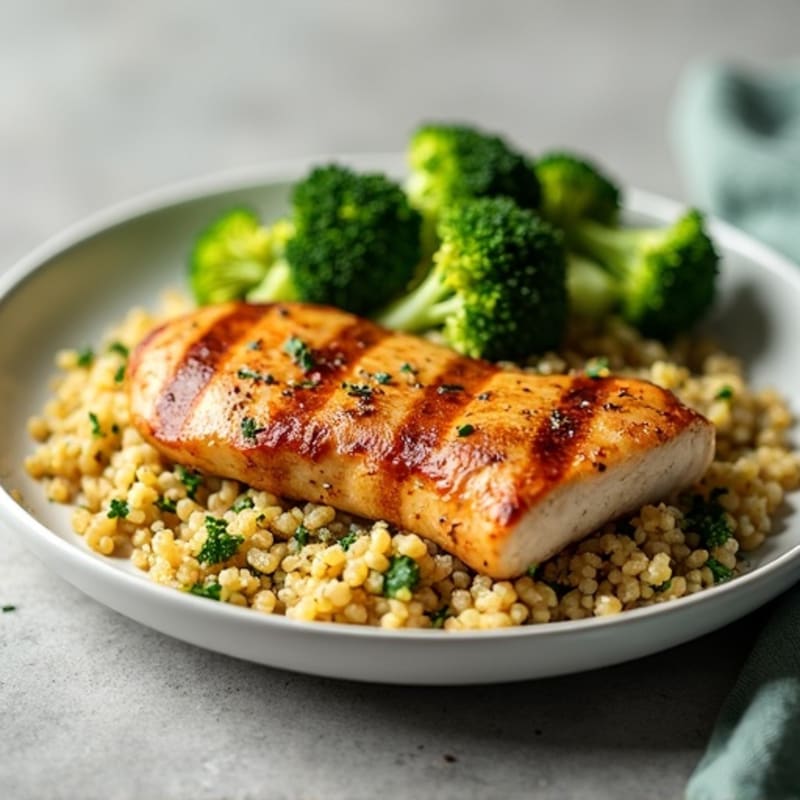 Grilled Chicken Breast with Roasted Broccoli and Quinoa