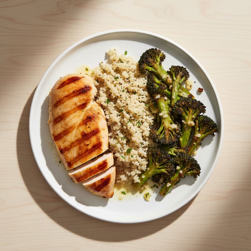 Grilled Chicken Breast with Quinoa and Roasted Broccoli