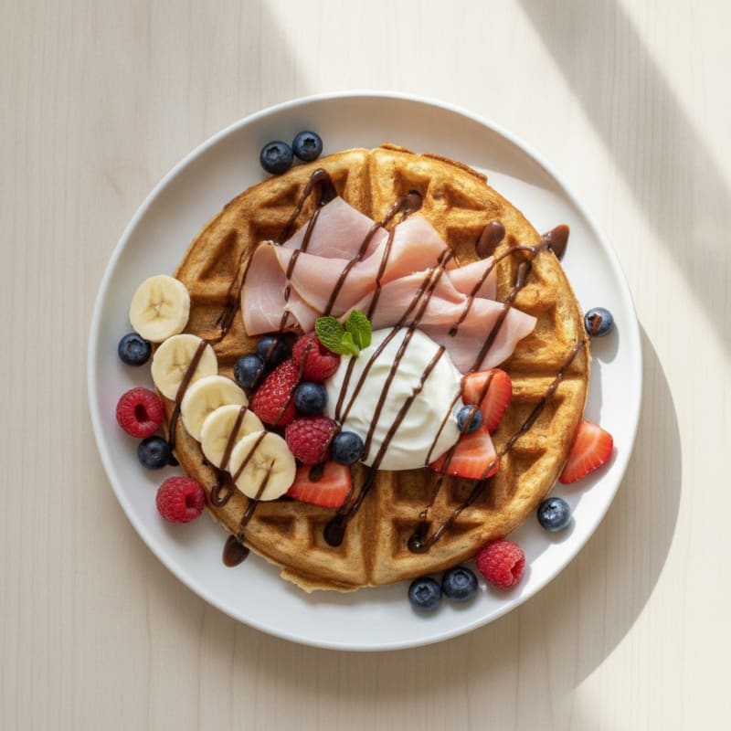 Banana-Cacao Protein Waffles with Fruit