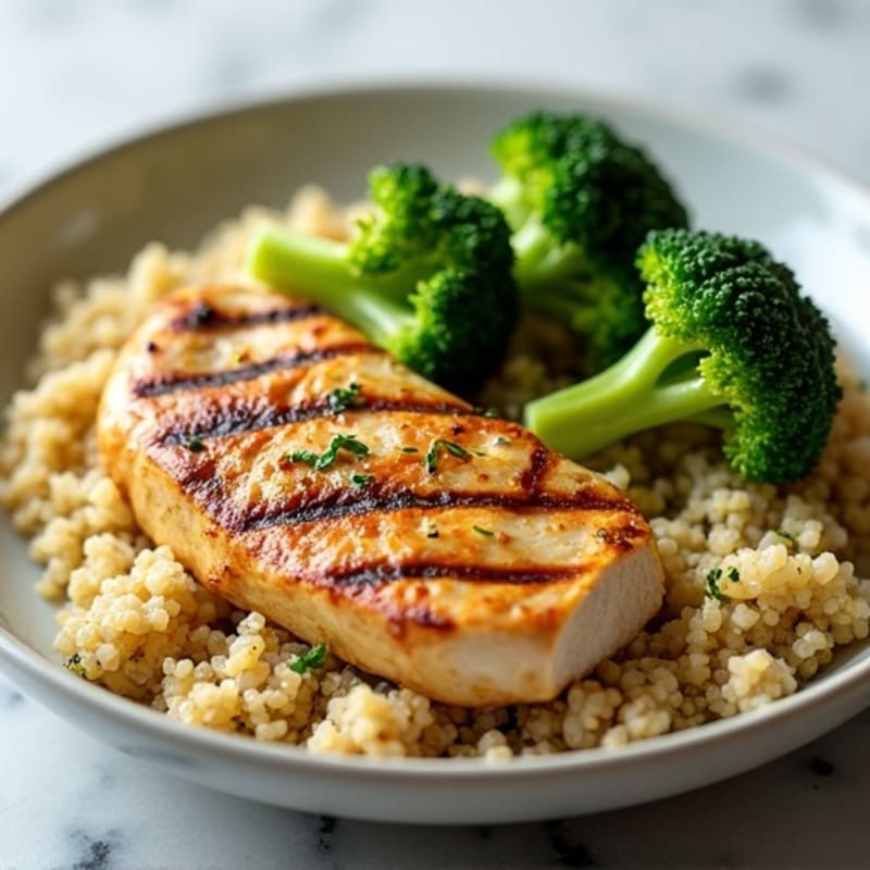 Grilled Chicken Breast with Quinoa and Steamed Broccoli