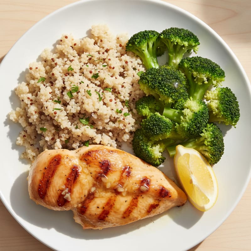 Grilled Chicken Breast with Quinoa and Steamed Broccoli