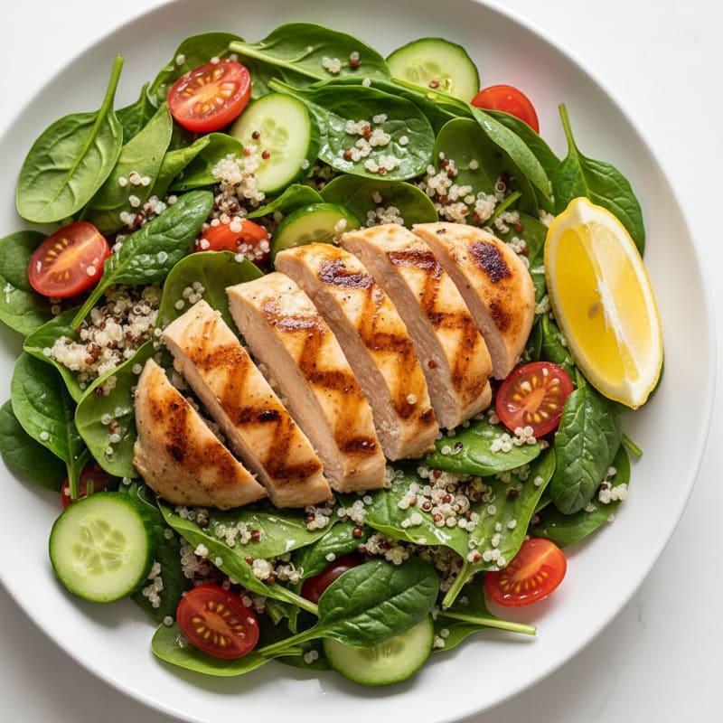 Grilled Chicken and Quinoa Salad with Fresh Spinach