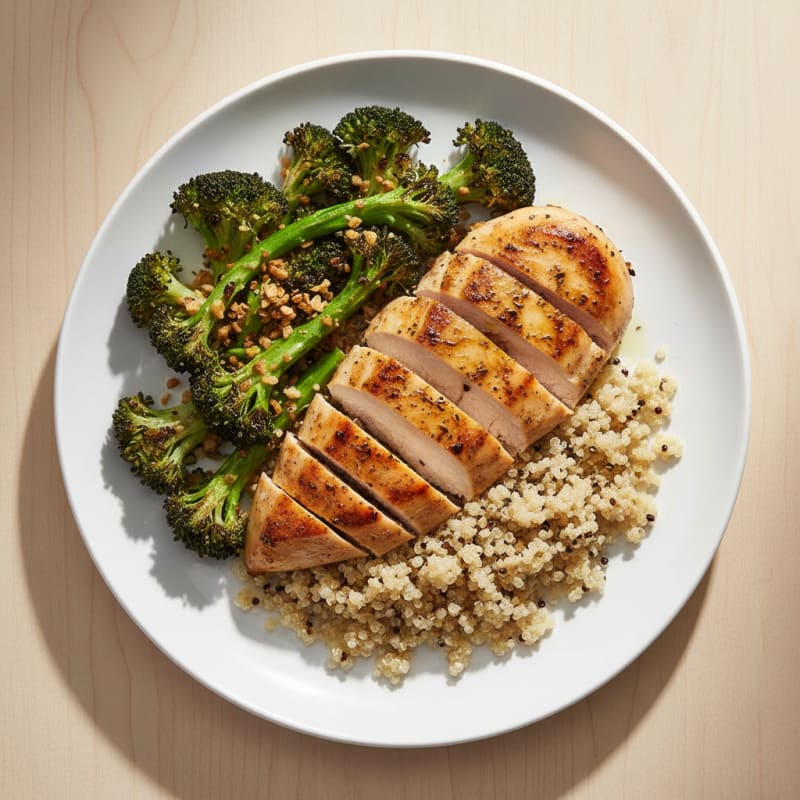 Grilled Chicken Breast with Quinoa and Roasted Broccoli