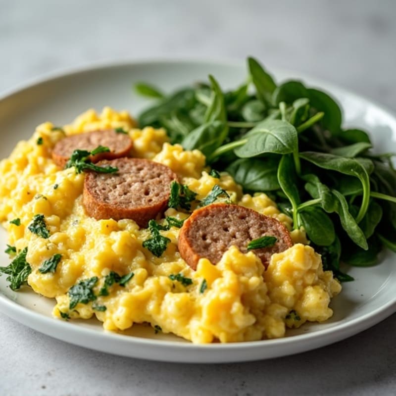 Egg White Scramble with Turkey Sausage and Spinach