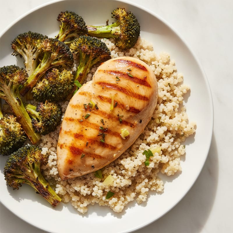 Grilled Chicken Breast with Quinoa and Roasted Broccoli