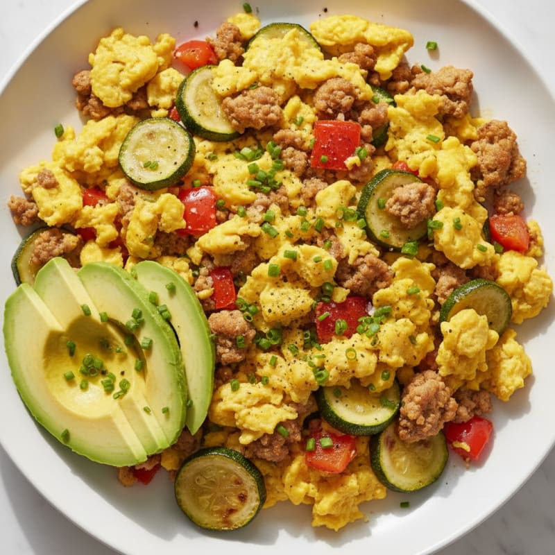 Hearty Scrambled Eggs with Roasted Vegetables