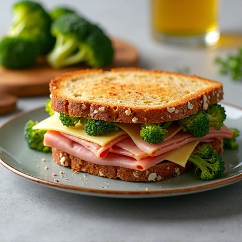 Whole Grain Ham and Swiss Melt with Crispy Roasted Broccoli