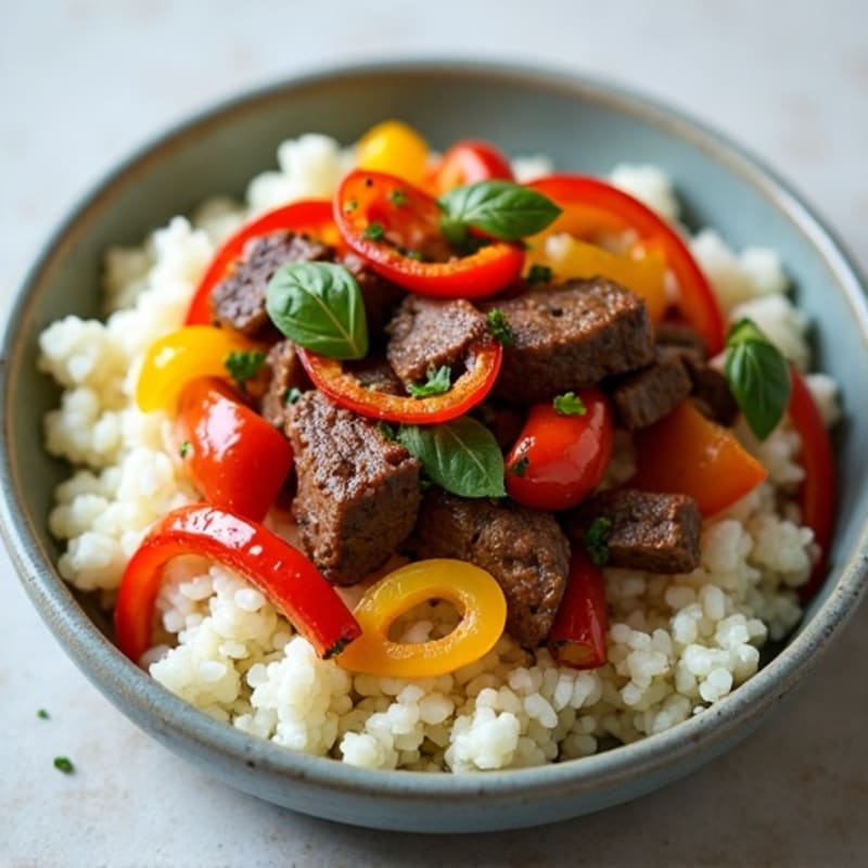Lean Beef Stir Fry with Bell Peppers and Cauliflower Rice