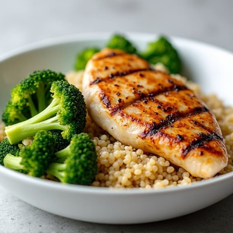 Grilled Chicken Breast with Quinoa and Roasted Broccoli