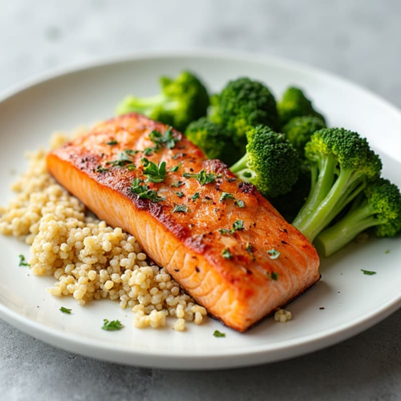 Grilled Salmon with Steamed Broccoli and Quinoa