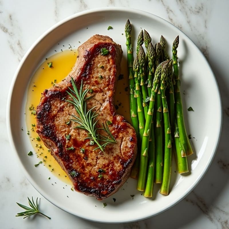 Pan-Seared Garlic-Herb Steak with Roasted Asparagus