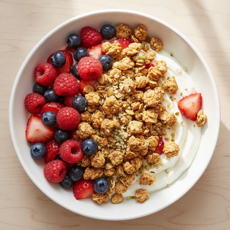Greek Yogurt Bowl with Mixed Berries and Protein Granola