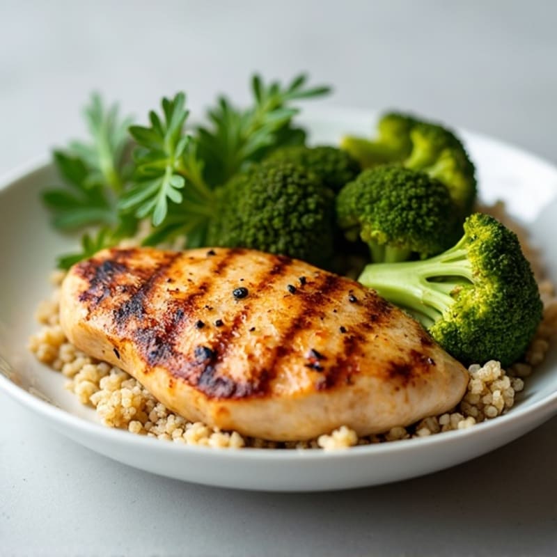 Grilled Chicken Breast with Roasted Broccoli and Quinoa