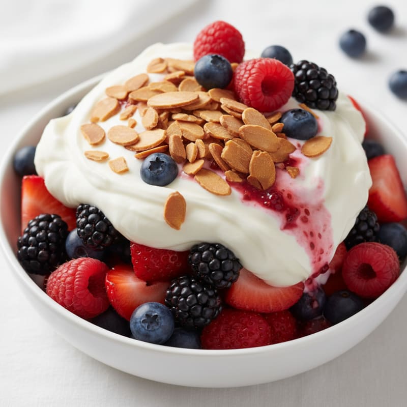 Greek Yogurt Protein Parfait with Mixed Berries and Almonds