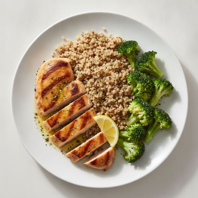 Grilled Chicken Breast with Quinoa and Steamed Broccoli