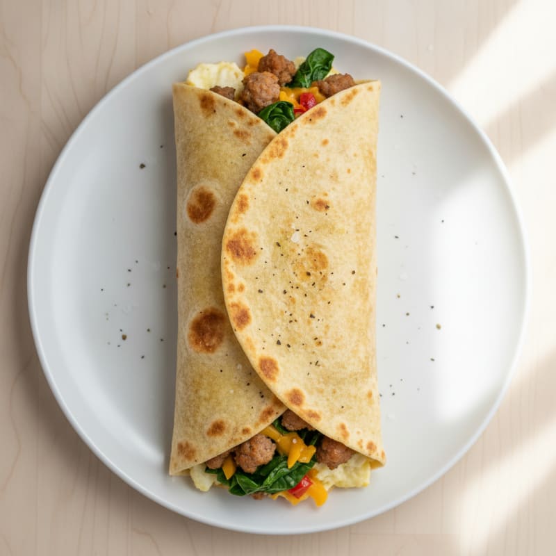 Turkey Sausage and Egg Burrito with Spinach