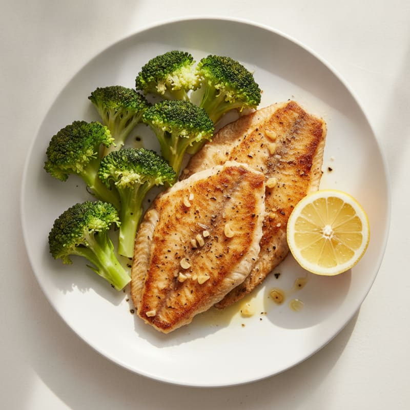 Seared Tilapia with Steamed Broccoli and Lemon