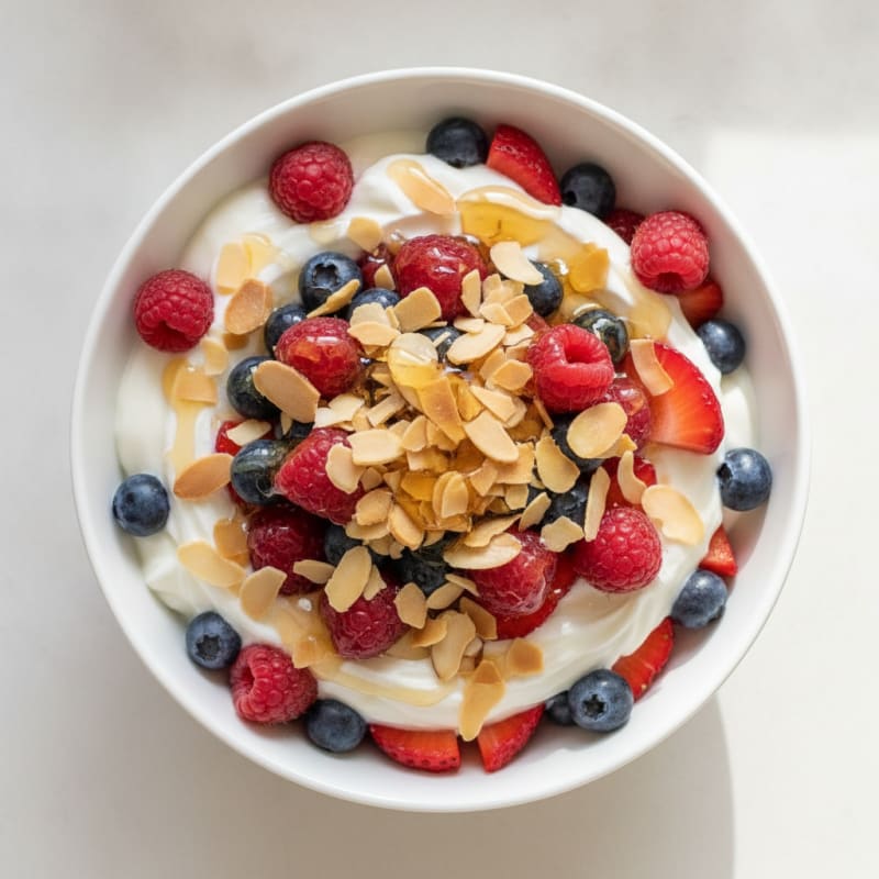 Creamy Greek Yogurt Parfait with Mixed Berries and Almonds