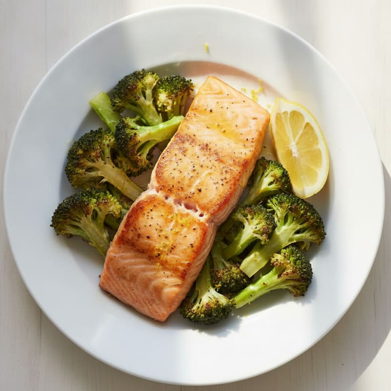 Seared Salmon with Roasted Broccoli and Lemon