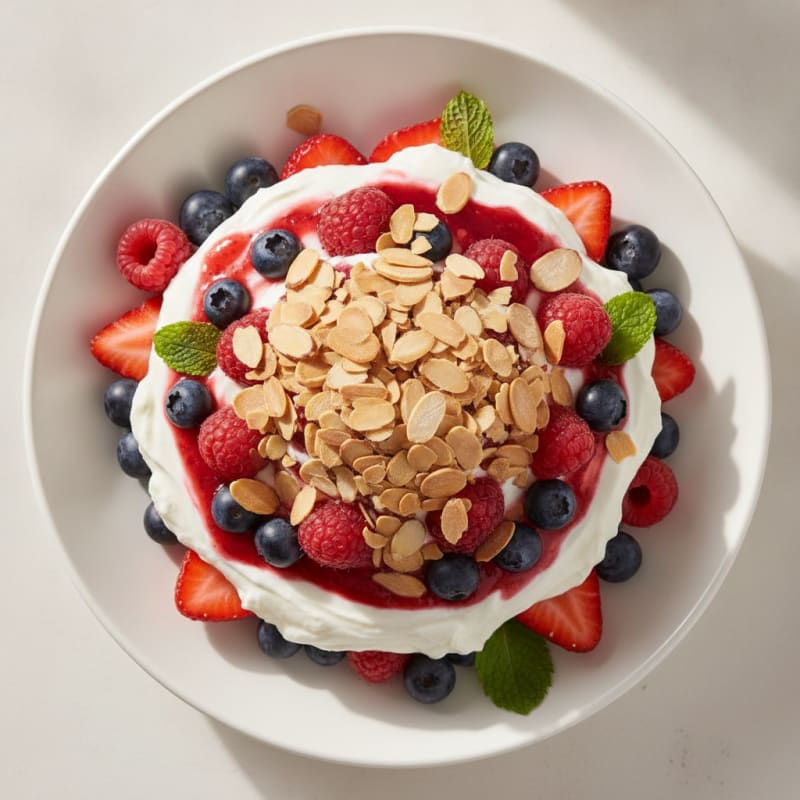 Greek Yogurt Protein Parfait with Mixed Berries and Almonds