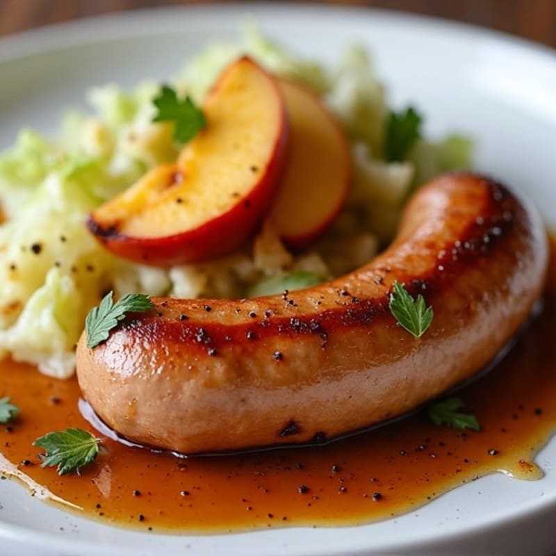 Pan-Seared Bratwurst with Crispy Roasted Cabbage and Apples