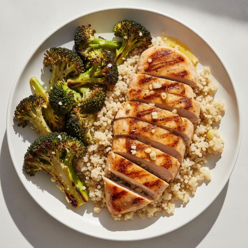 Grilled Chicken Breast with Quinoa and Roasted Broccoli