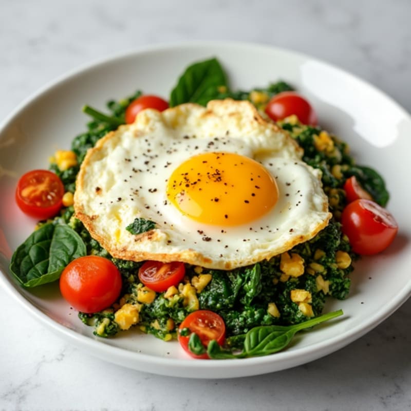 Egg White Spinach Scramble with Cherry Tomatoes