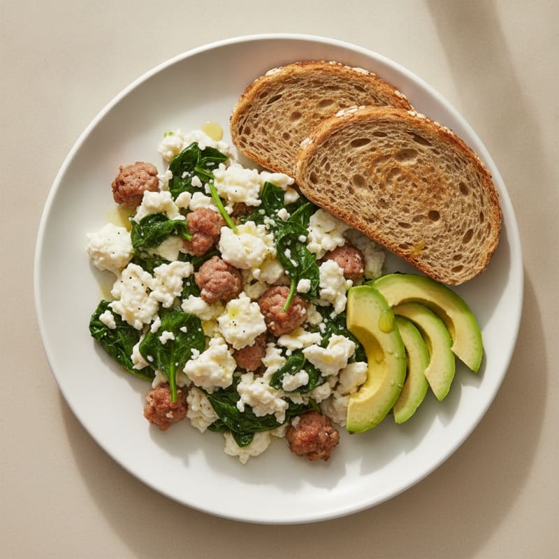 Egg White and Turkey Sausage Scramble with Spinach
