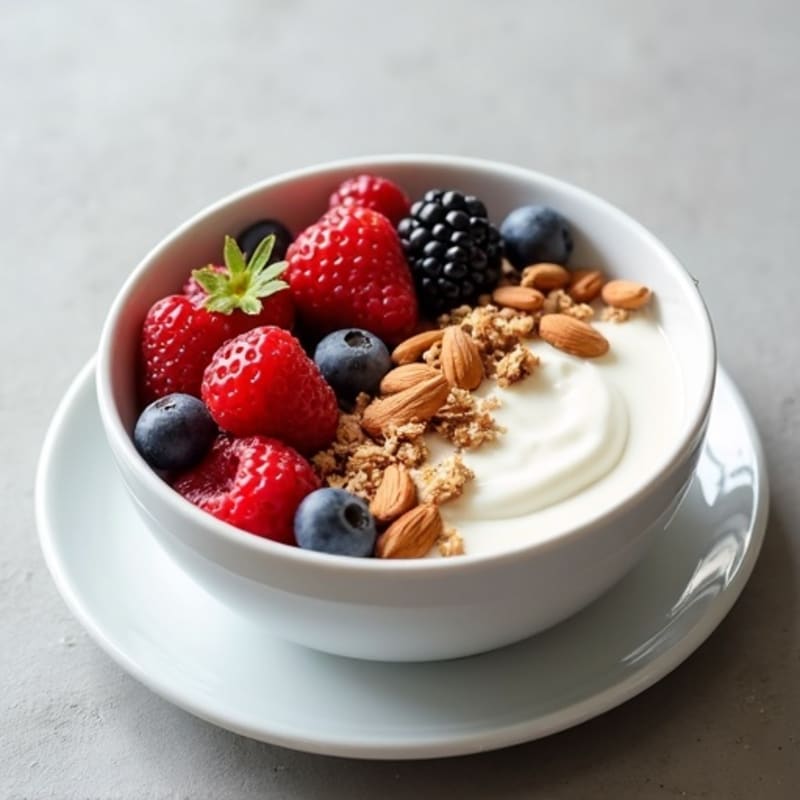 Silky Greek Yogurt Protein Bowl with Mixed Berries and Almonds