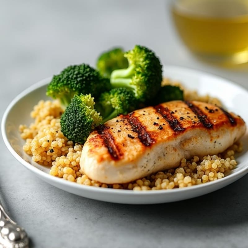 Grilled Chicken Breast with Quinoa and Roasted Broccoli