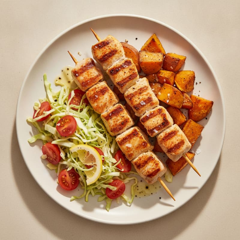 Grilled Chicken Skewers with Roasted Sweet Potatoes