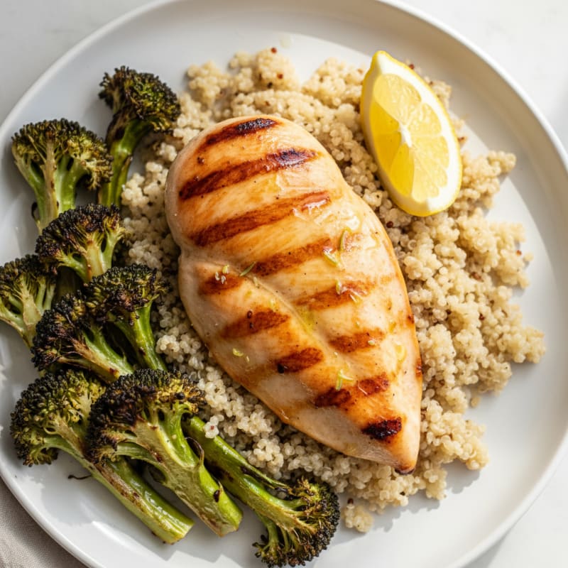 Grilled Chicken Breast with Roasted Broccoli and Quinoa
