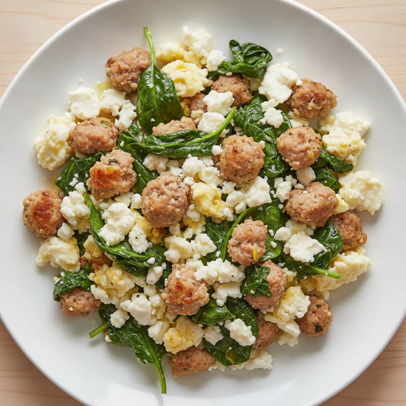 Egg White and Turkey Sausage Scramble with Spinach and Feta