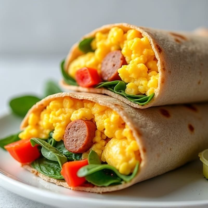 Scrambled Egg, Turkey Sausage, and Veggie Breakfast Burrito