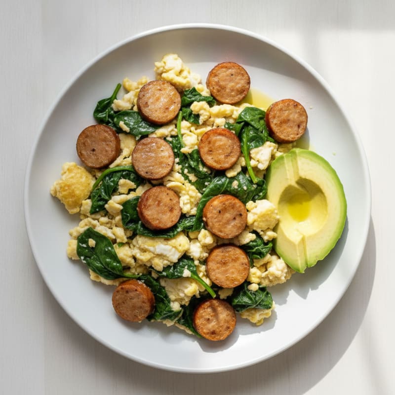Egg White and Turkey Sausage Scramble with Spinach